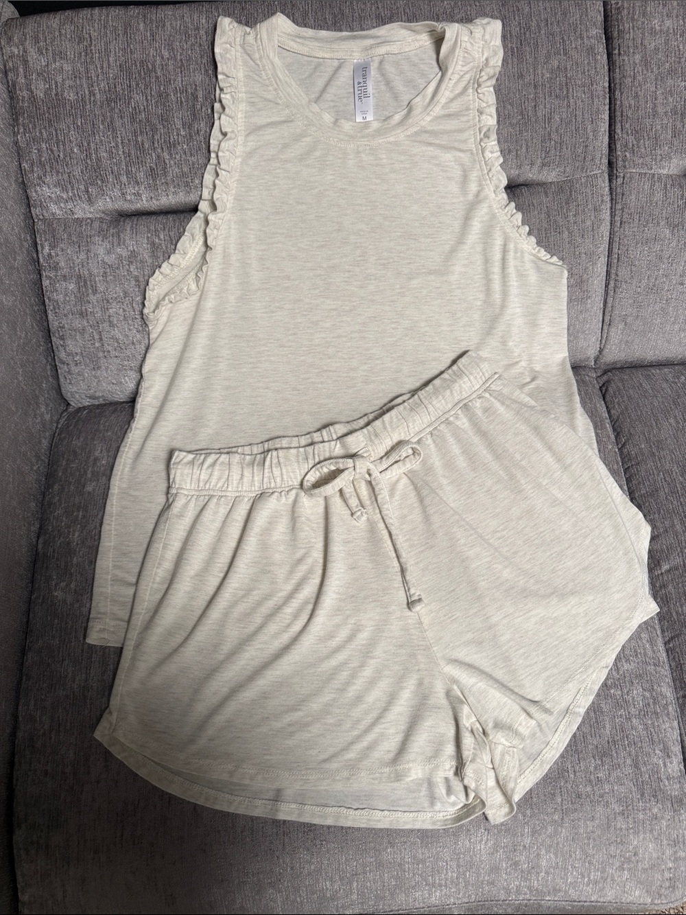Women's Cream Ruffle-Trim Tank & Lounge Short Set by